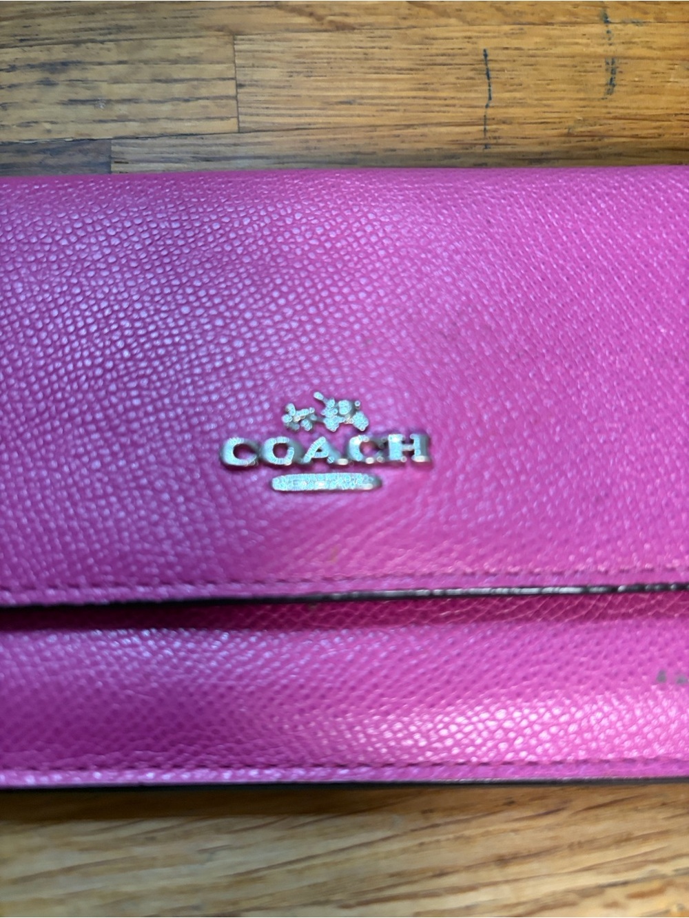 Coach Hot Pink Leather Foldover Long Wallet with Logo GUC - Picture 3 of 7